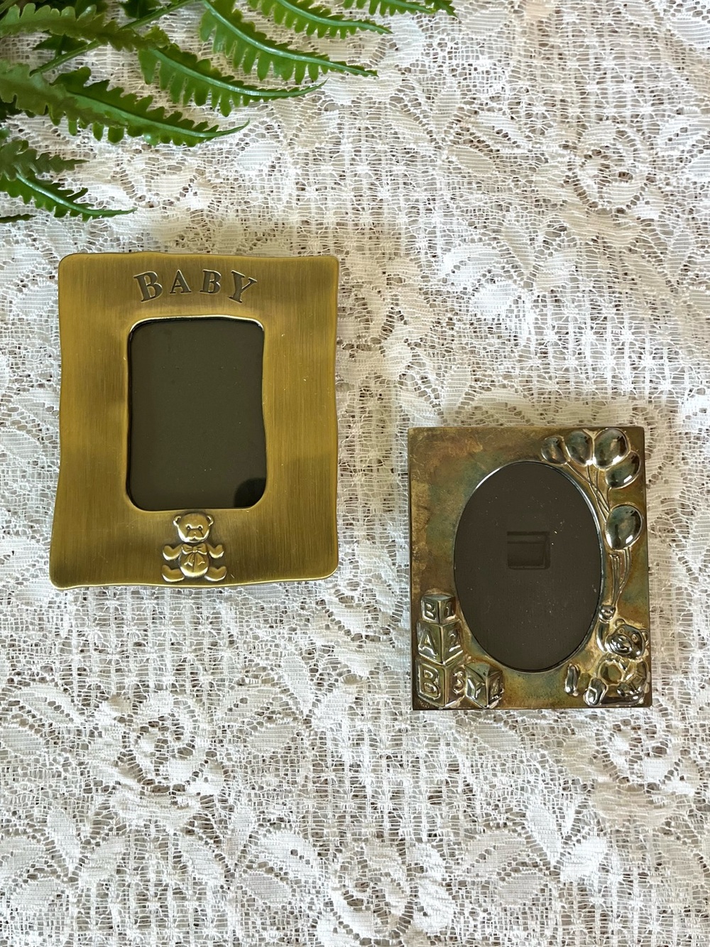 Pair of Vintage Mini Metal Baby Photo Frames